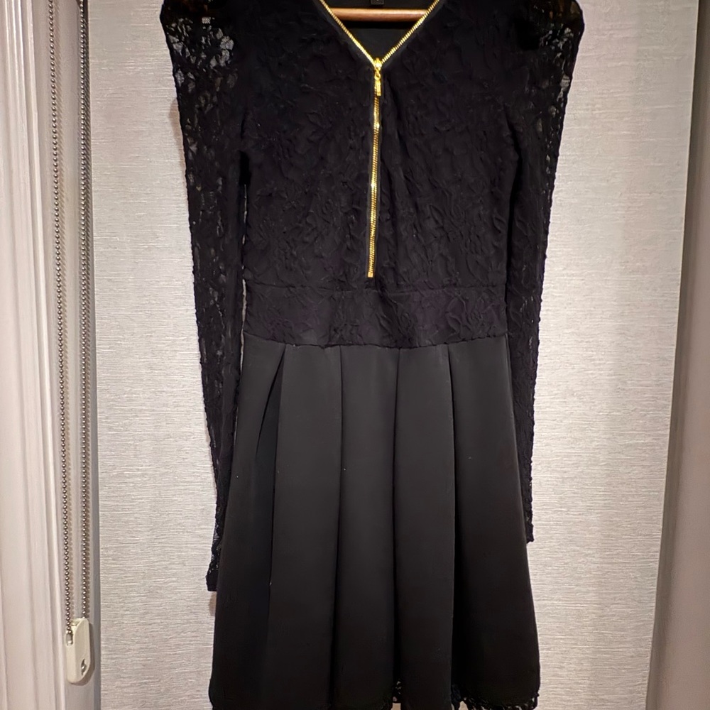 Guess Black Lace Dress with Gold Zipper